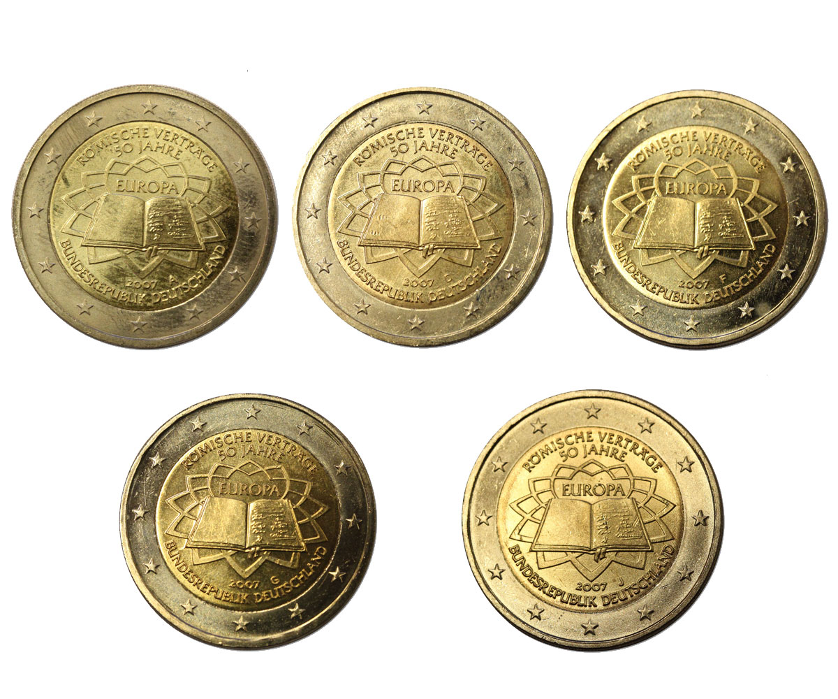 "Trattati di Roma" - zecche A-D-F-G-J - serie di 5 monete da 2 euro 