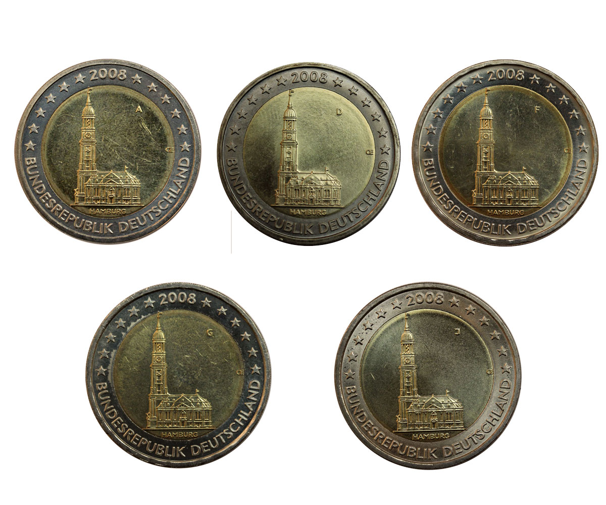 "Amburgo" - zecche A-D-F-G-J - serie di 5 monete da 2 euro 
