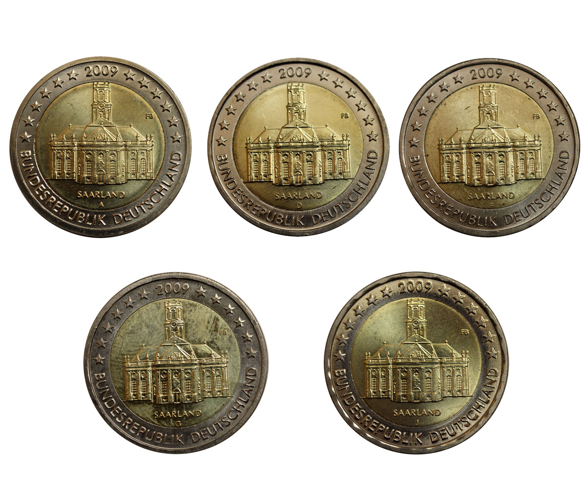 "Ludwigskirche a Saarbrucken" - zecche A-D-F-G-J - serie di 5 monete da 2 euro