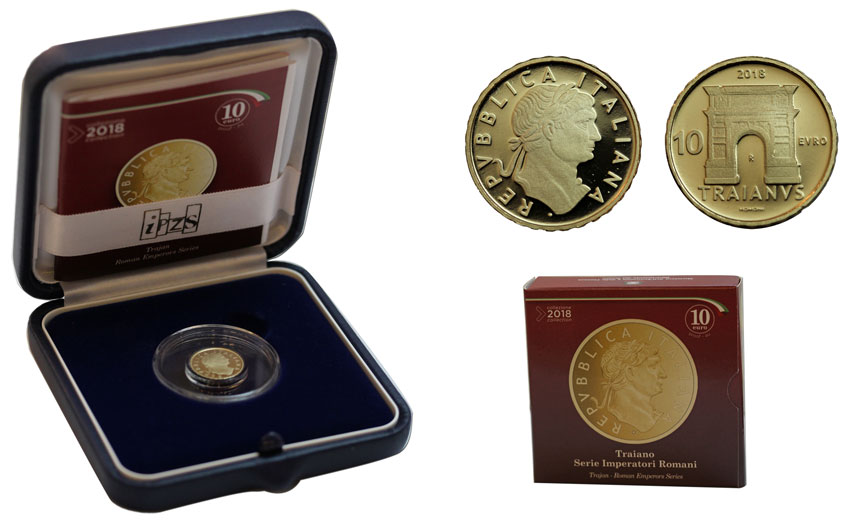 "Imperatori Romani: Traiano" - 10 Euro gr. 3,00 in oro 900/000 