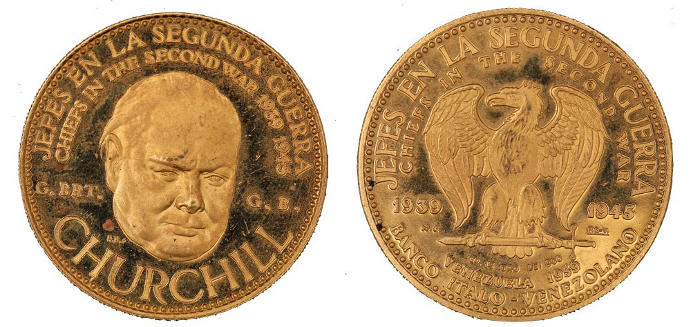 Banco Italo Venezuelano "Churchill" - Caciques gr. 15,00 in oro 900/000