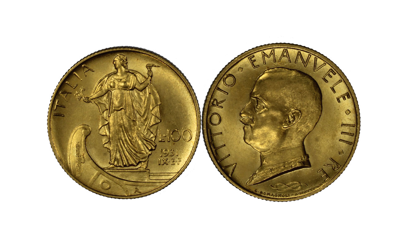 "Italia su Prora" - 100 Lire gr. 8,80 in oro 900/°°°