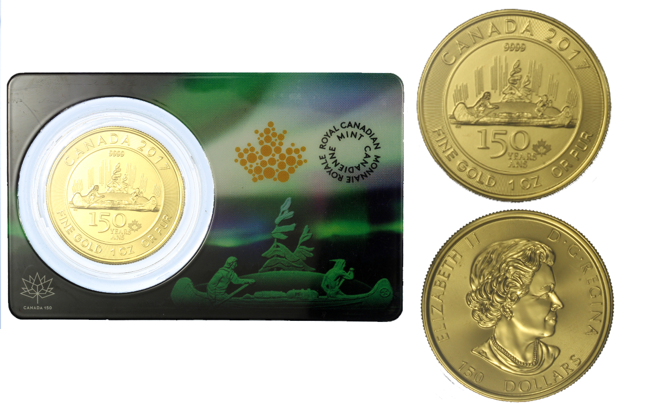 "Voyager - 150 Federazione Canadese" - Regina Elisabetta II - Oncia gr. 31,10 in oro 999/ - EDIZIONE SPECIALE