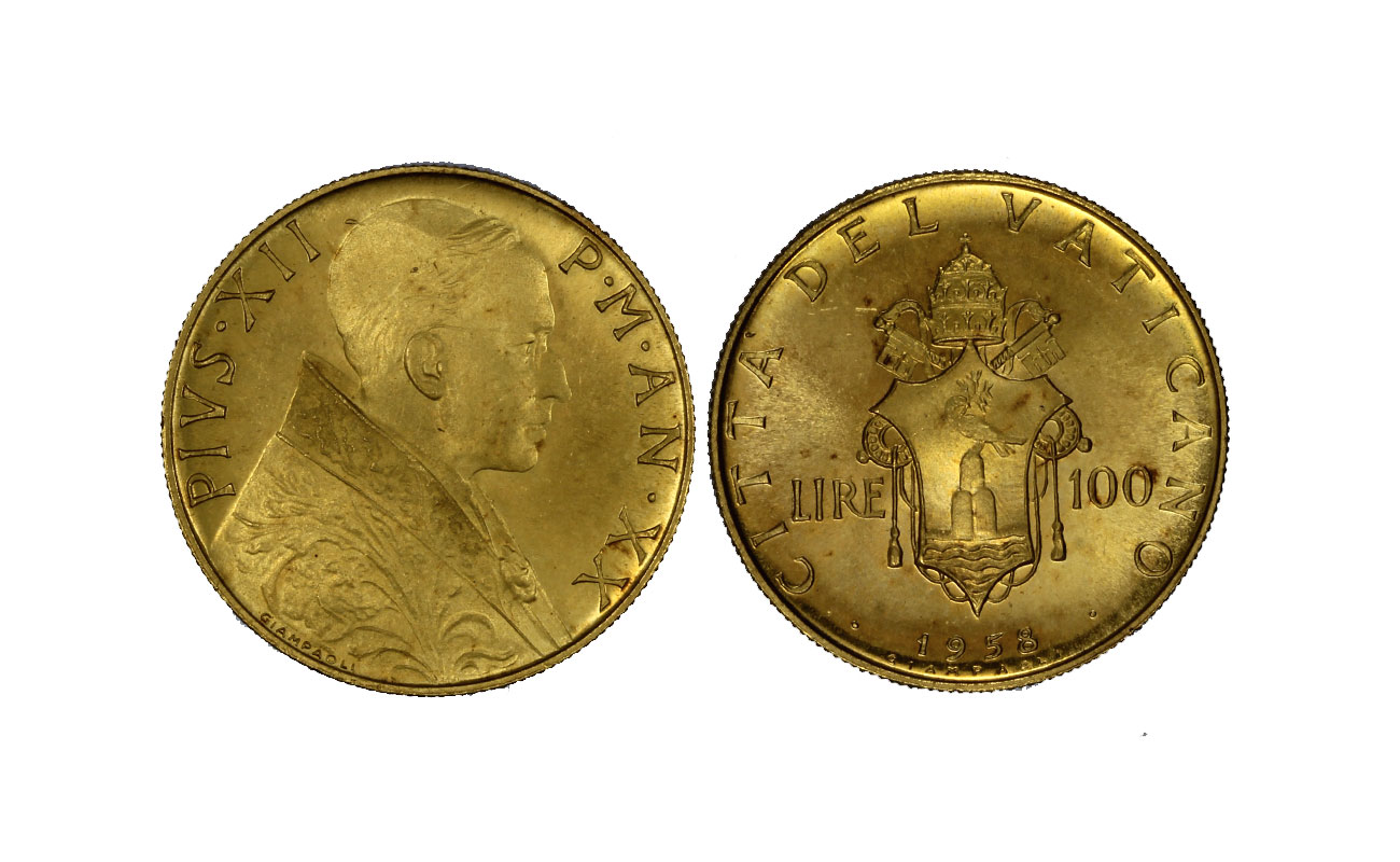 Papa Pio XII - 100 lire gr. 5.19 in oro 900/