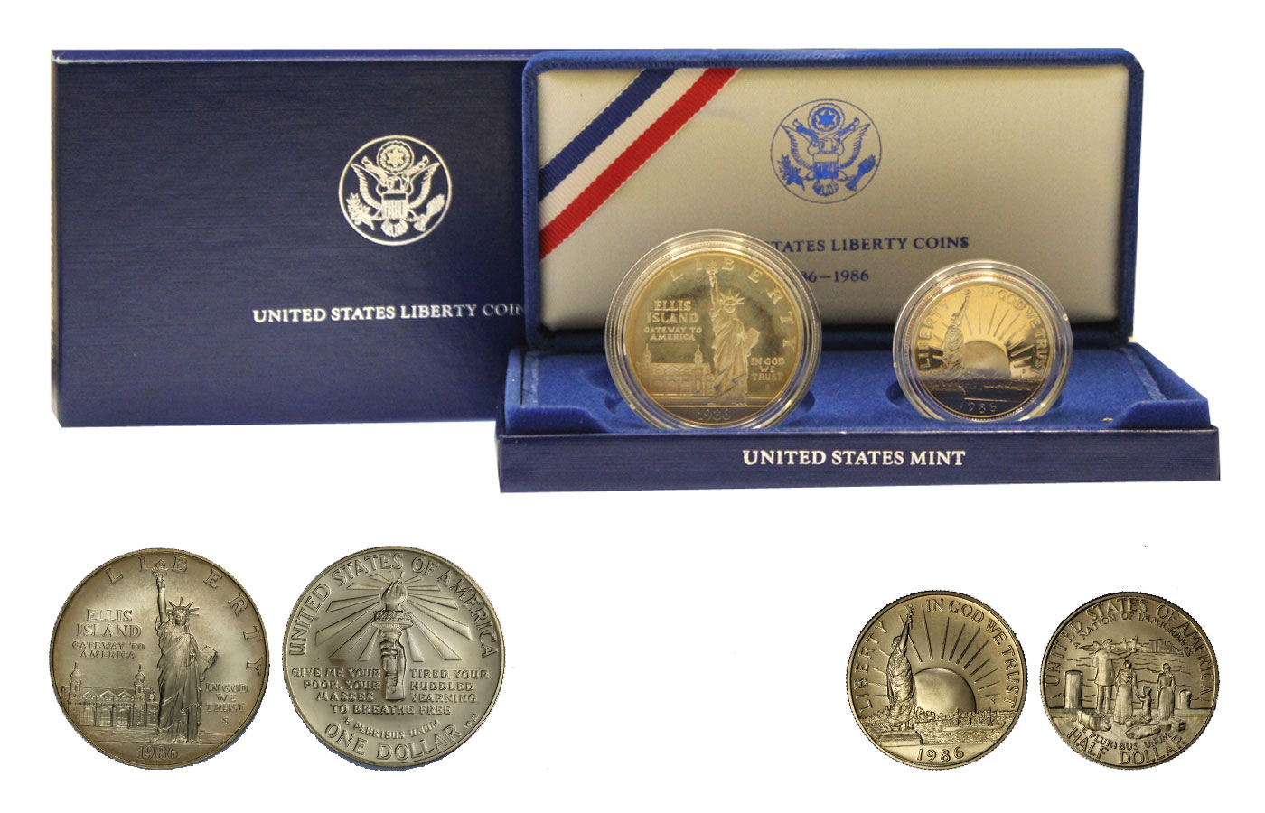 Centenario della Statua della Libert - Dollaro gr. 26,73 in ag. 900/000 + 1/2 dollaro in nickel in confezione originale 