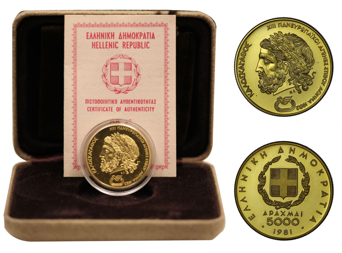 Zeus - 5.000 dracme gr. 12,50 in oro 900/000 - conf. originale