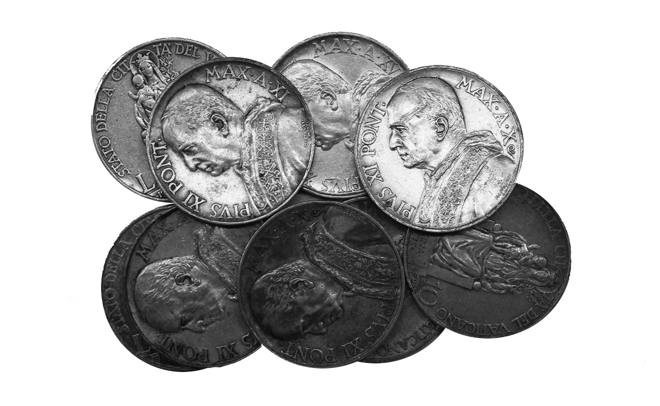 "Papa Pio XI" - 10 lire gr. 10,00 in ag. 835/ - Lotto di 10 pezzi