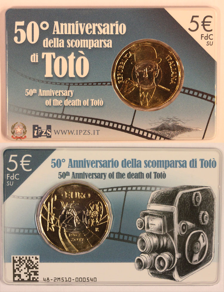 50 ANNIV. SCOMPARSA DI TOTO' - 5 Euro commemorativa bimetallico