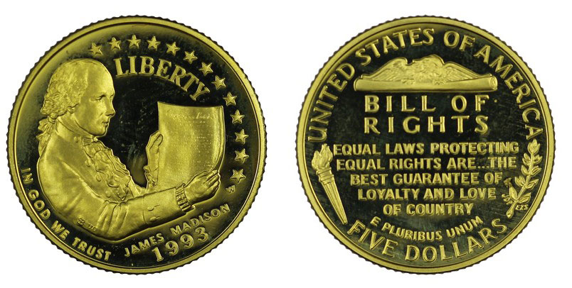 James Madison - 5 dollari gr. 8,36 in oro 900/000