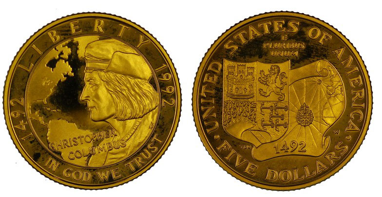 Cristoforo Colombo - 5 dollari gr. 8,36 in oro 900/000
