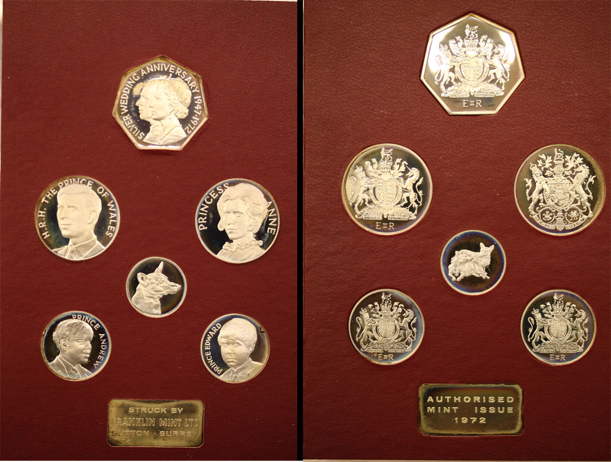 Serie completa di 6 medaglie "Nozze d'argento di Elisabetta II e Filippo Duca di Edinburgo" - famiglia reale