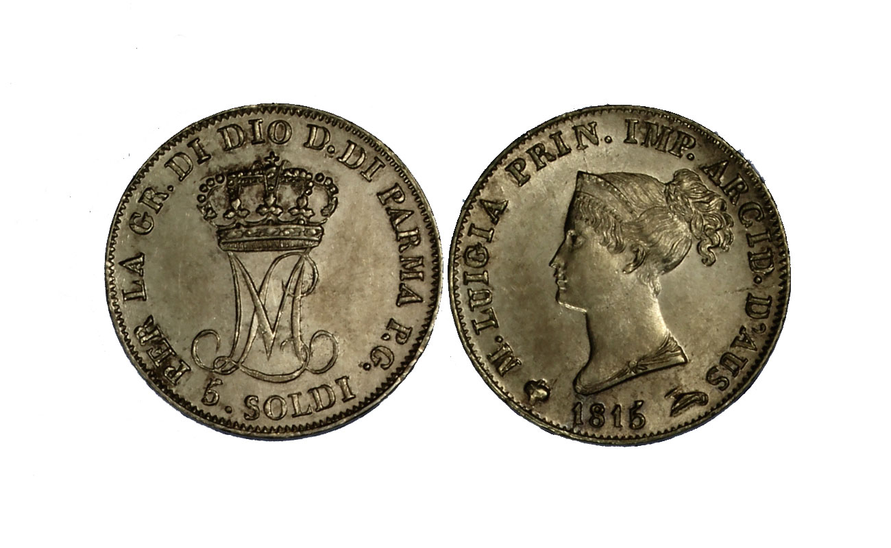 Duchessa Maria Luigia - 5 Soldi gr. 1,25 in arg. 900/