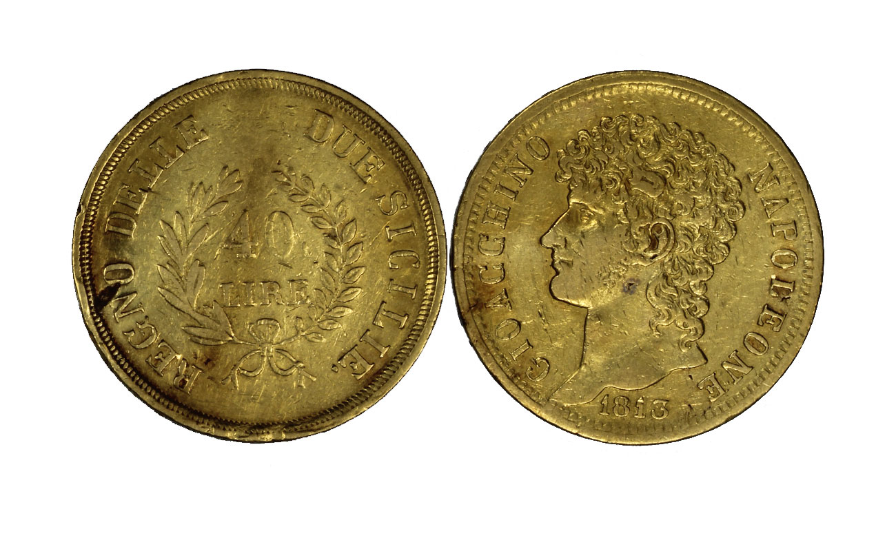 Gioacchino Napoleone - 40 lire gr. 12,90 in oro 900/ - piccola mancanza di metallo