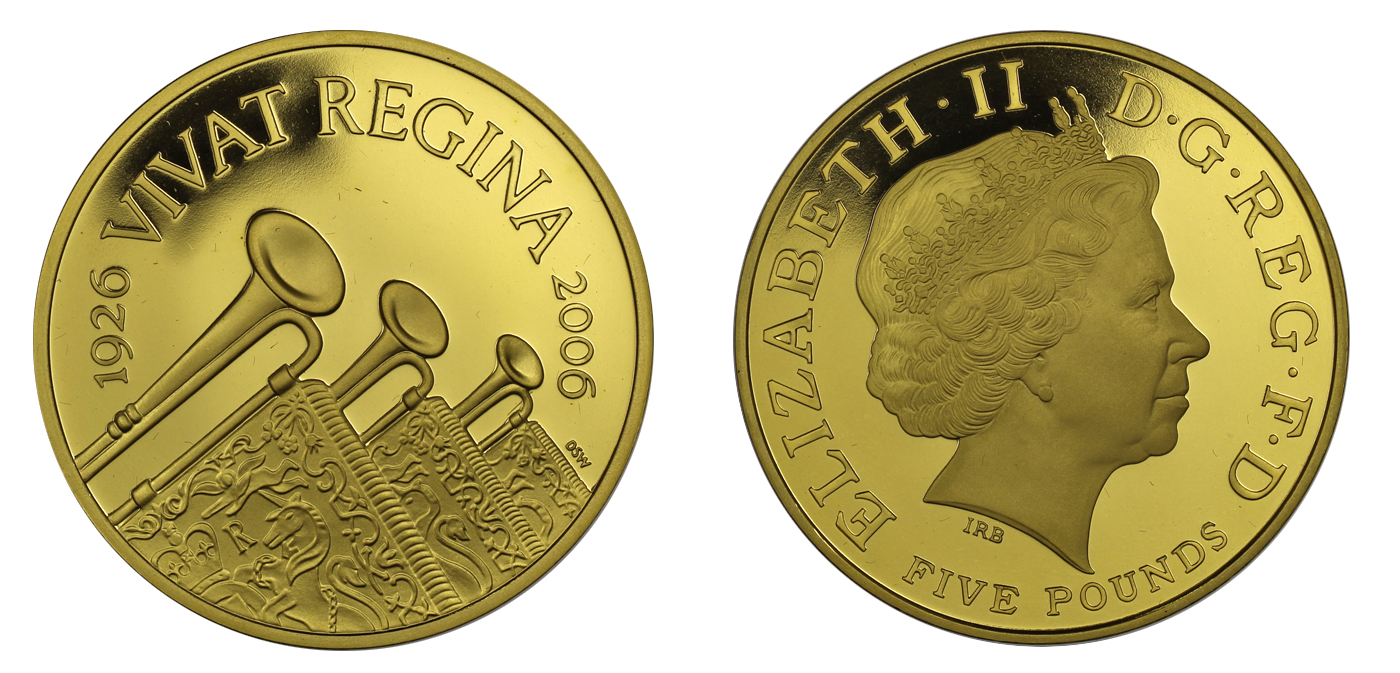 80 Compleanno - Regina Elisabetta - 5 sterline gr. 39,94 in oro 917/000 - senza conf. originale