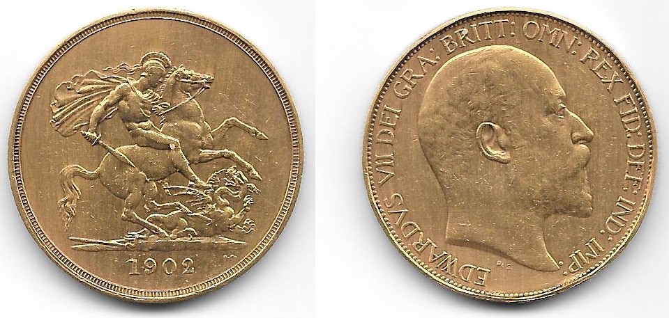 Re Edoardo VII - 5 sterline gr. 39,94 in oro 917/000 - senza conf. originale