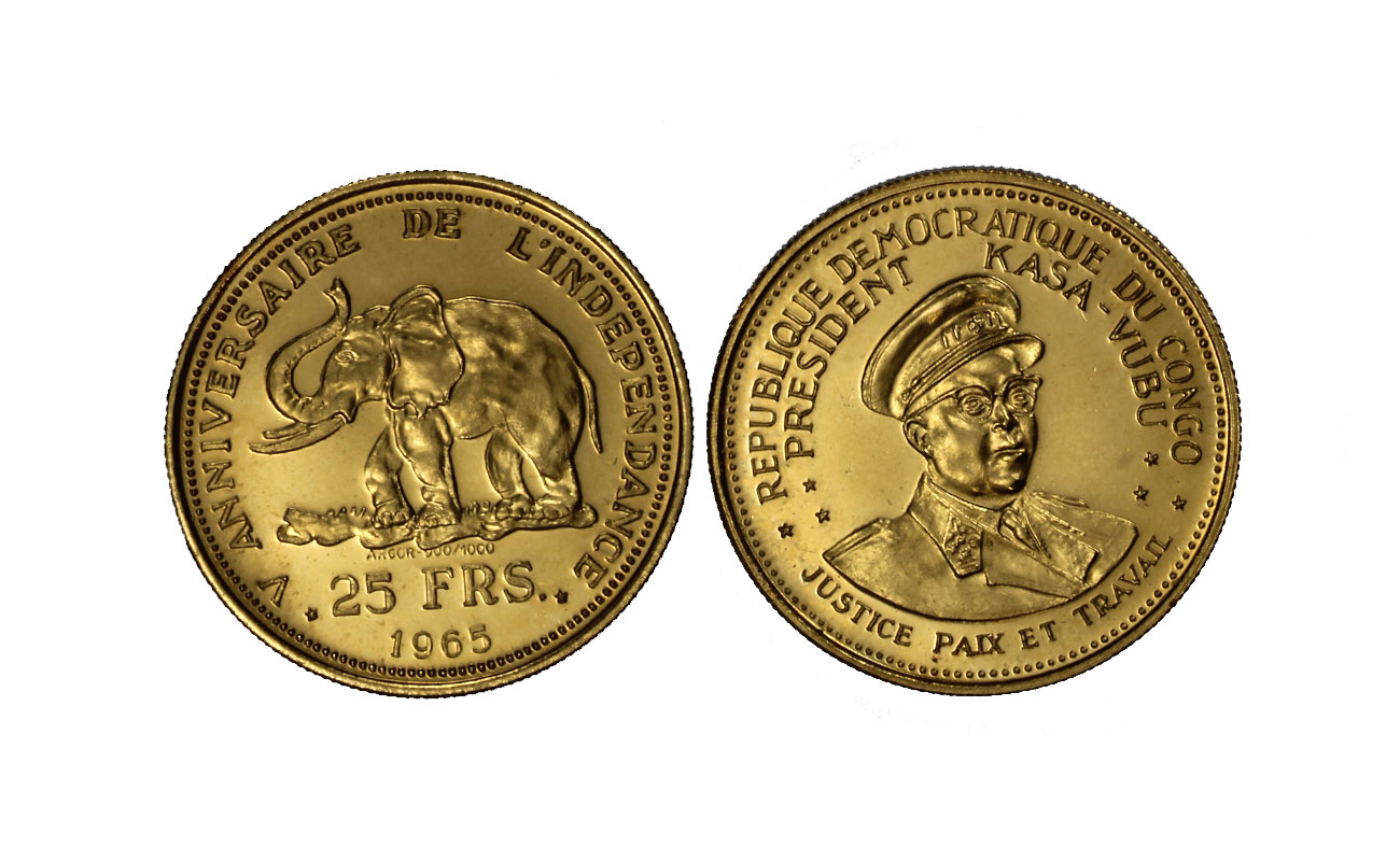 "Anniversario Indipendenza" - Presidente Kasa Vubu - 25 franchi gr. 8,06 in oro 900/