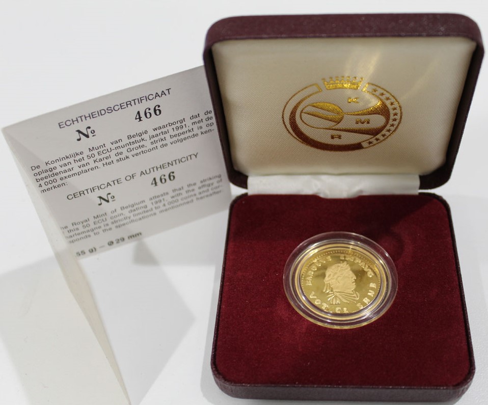 "Carlo Magno laureato" - 50 ecu gr. 15,55 in oro 999/000 