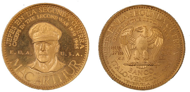 Banco Italo Venezuelano "Mac Arthur" - Caciques gr. 22,20 in oro 900/000