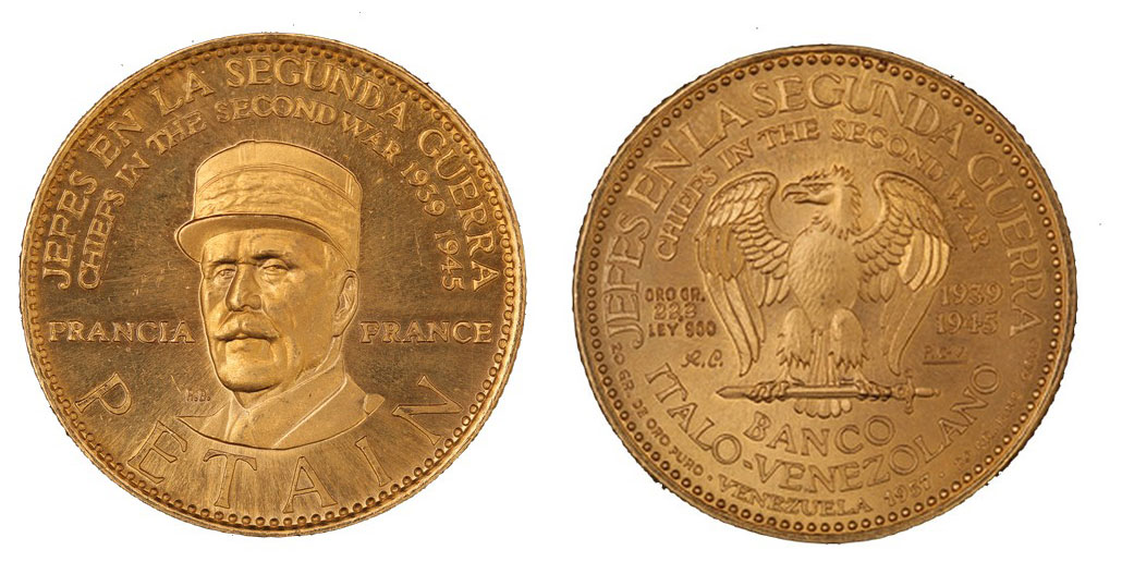 Banco Italo Venezuelano "Petain" - Caciques gr. 22,20 in oro 900/000