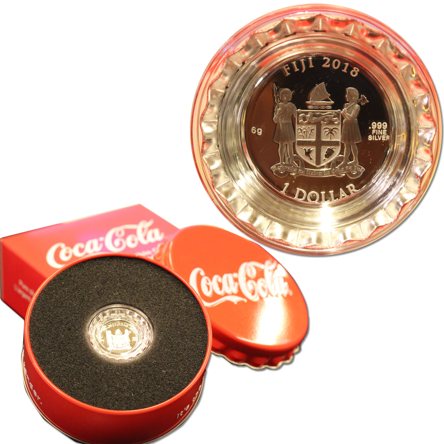 "Coca Cola" moneta da 1 Dollaro in argento con sembianza del caratteristico tappo - argento 999/000 peso 6,00 gr.