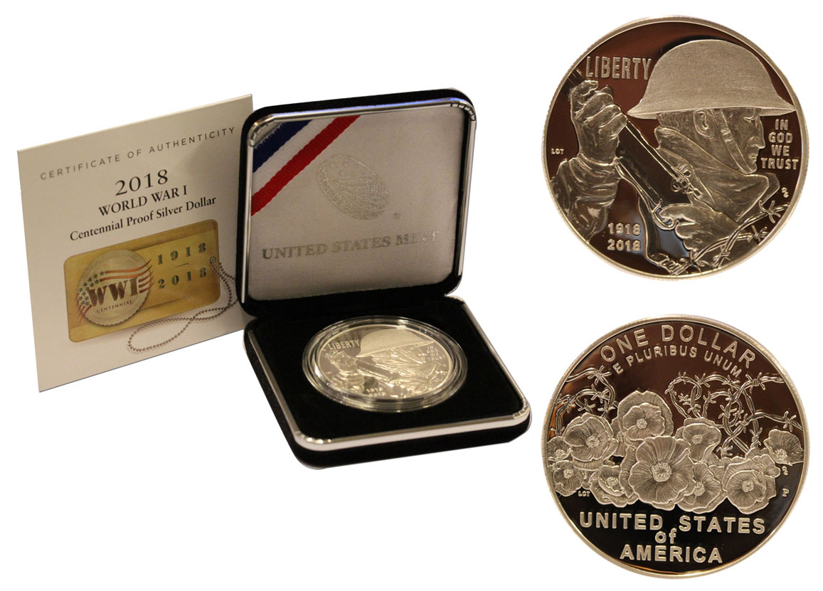 "100 anniversario dalla fine della Prima Guerra Mondiale" - moneta da 1 Dollaro gr. 26,73 in ag 900/