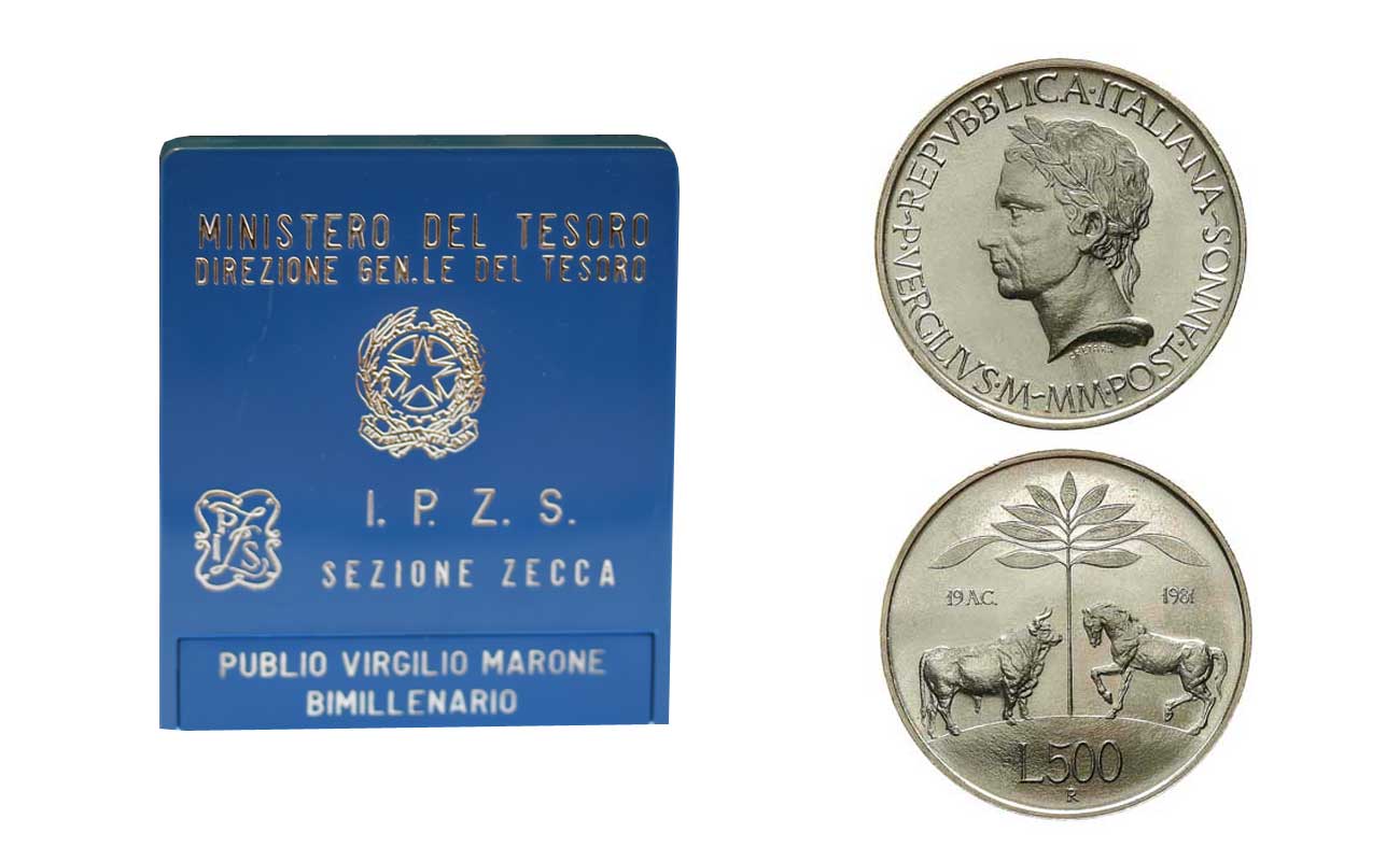 "Virgilio" - Monete da Lire 500 in argento gr. 11,00 in ag.835/ - Lotto di 10 pezzi