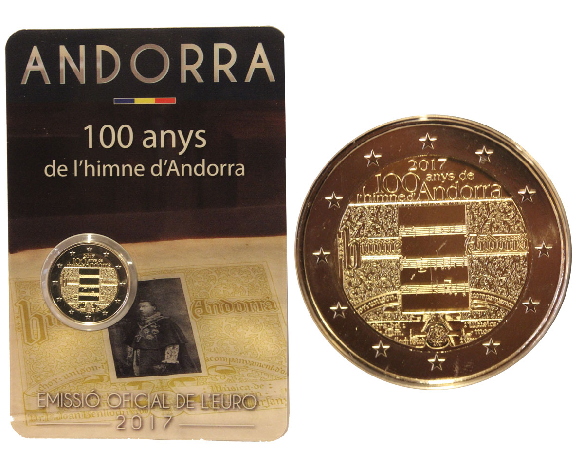"100 anniversario dell'inno nazionale di Andorra" - moneta da 2 euro in blister
