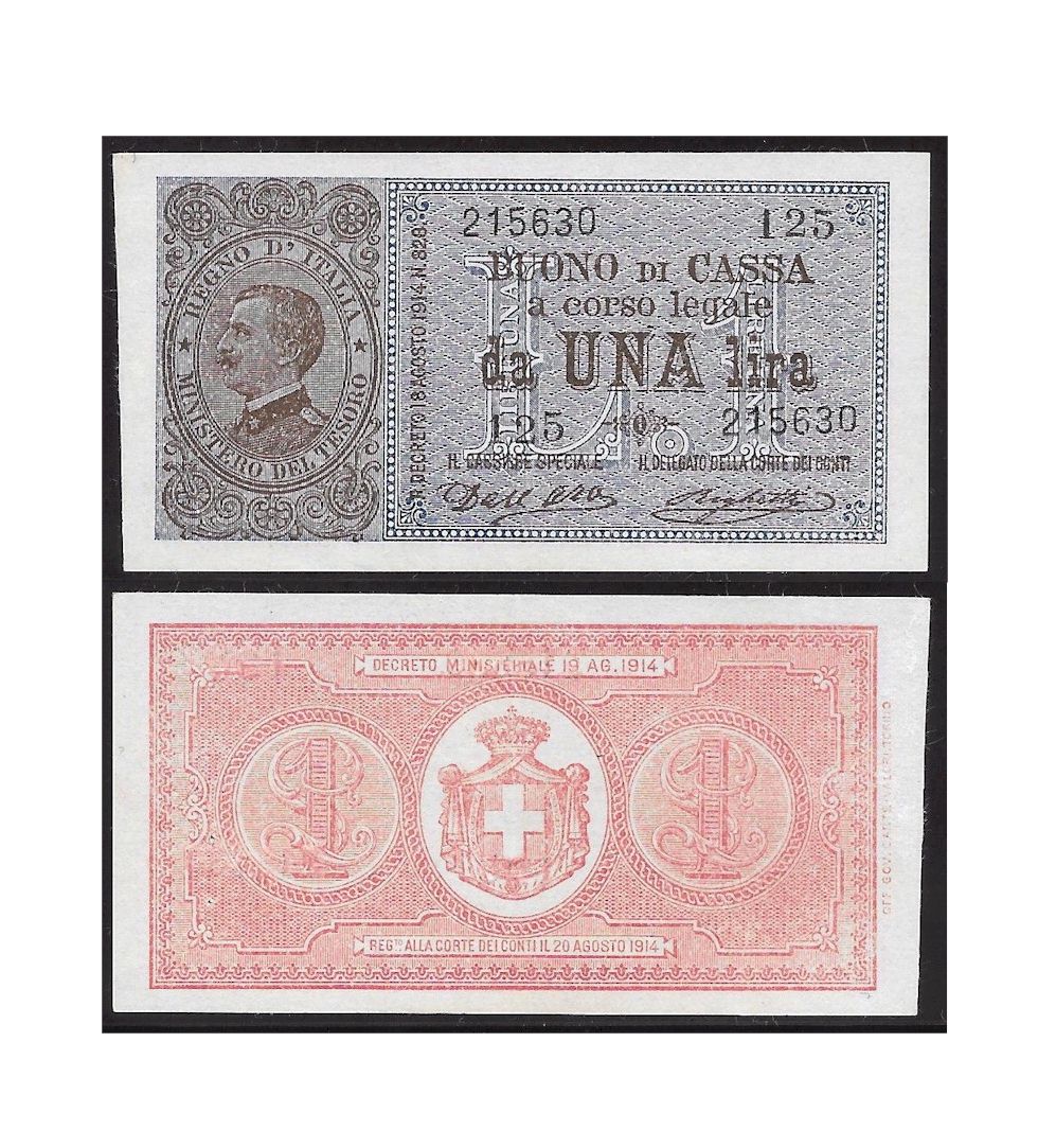 Vittorio Emanuele III - una lira - retro stemma sabaudo - dec. min. 21-09-1914