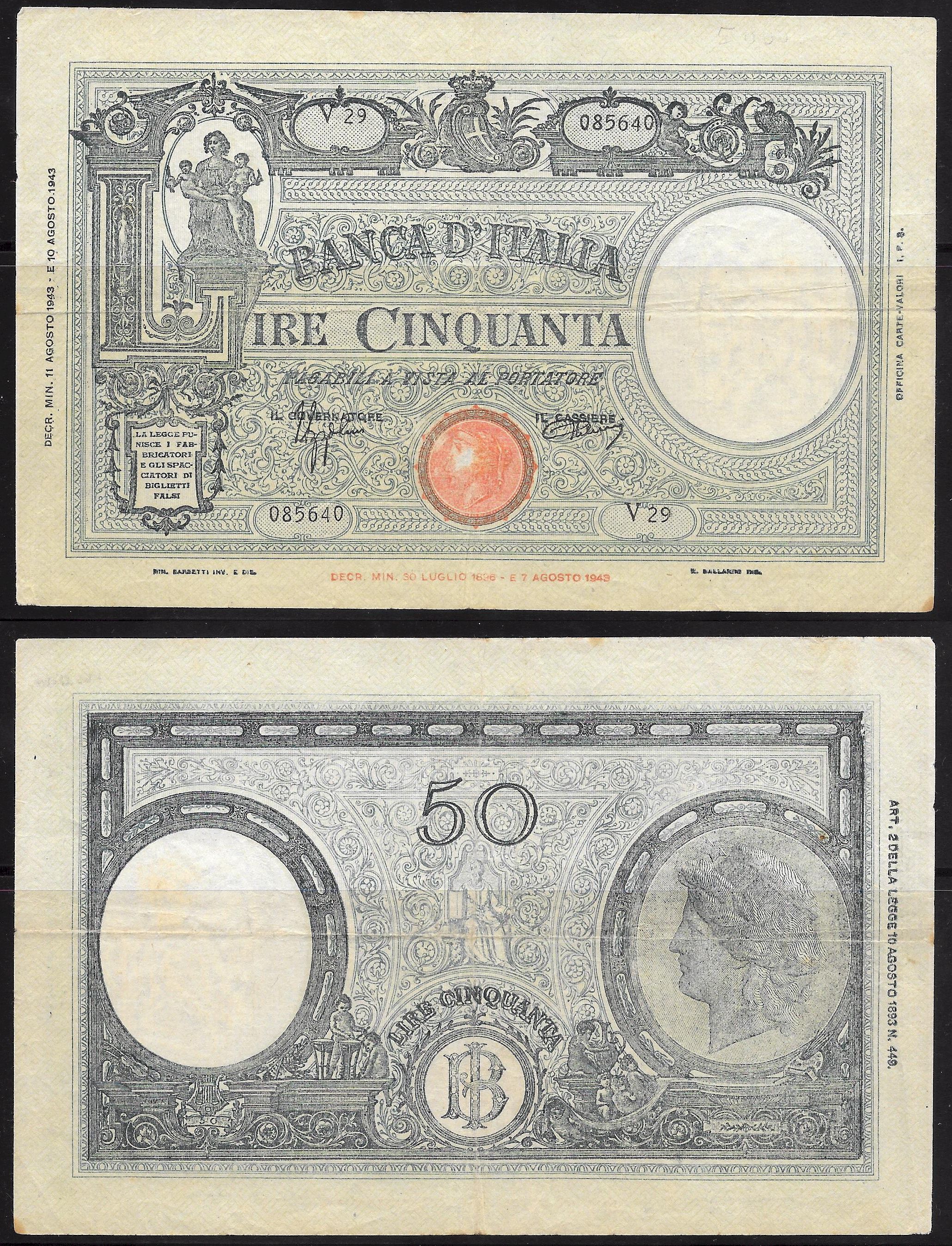  Vittorio Emanuele III - cinquanta lire -dec. min. 11-08-1943