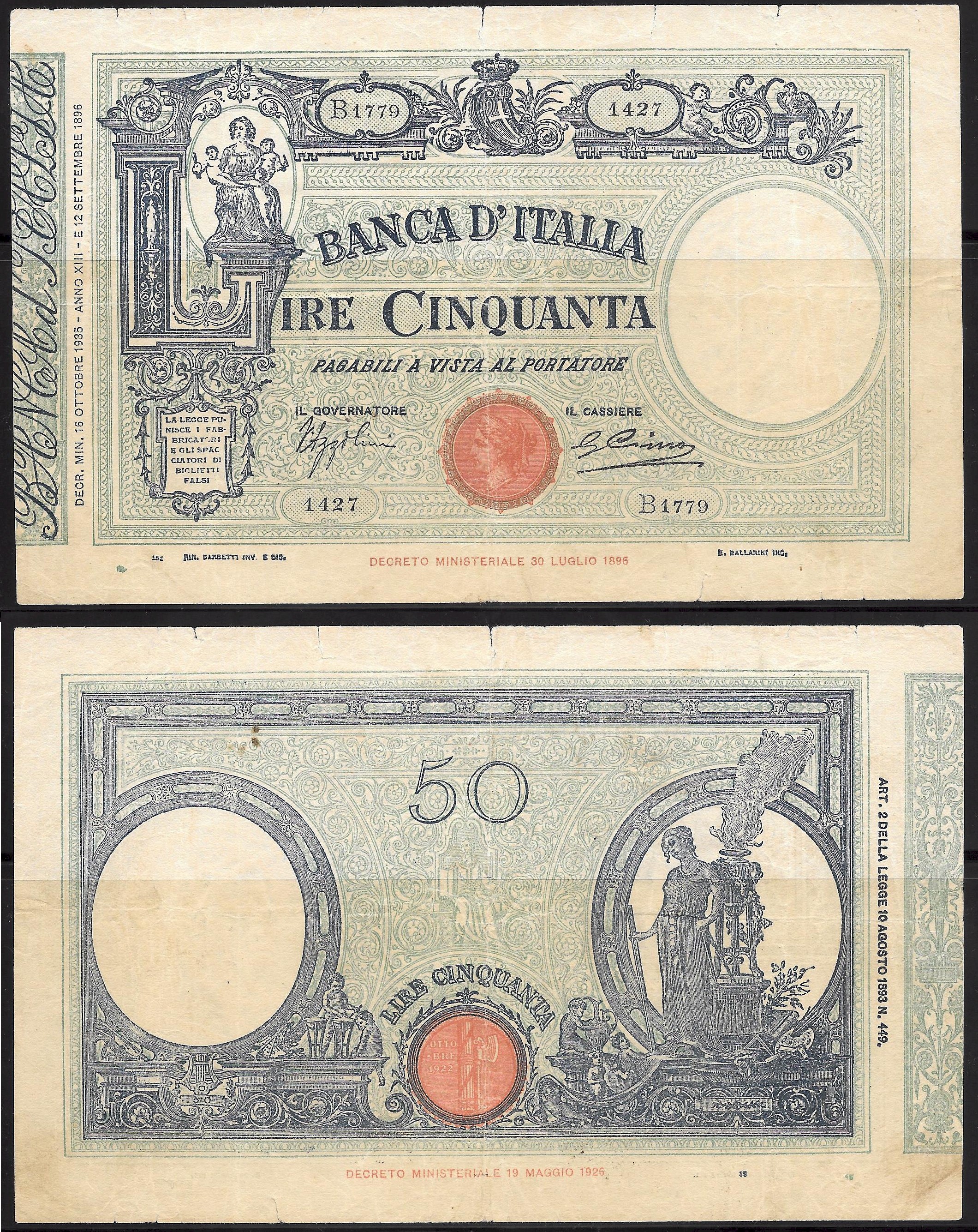Vittorio Emanuele III - cinquanta lire - dec. min. 16-10-1935