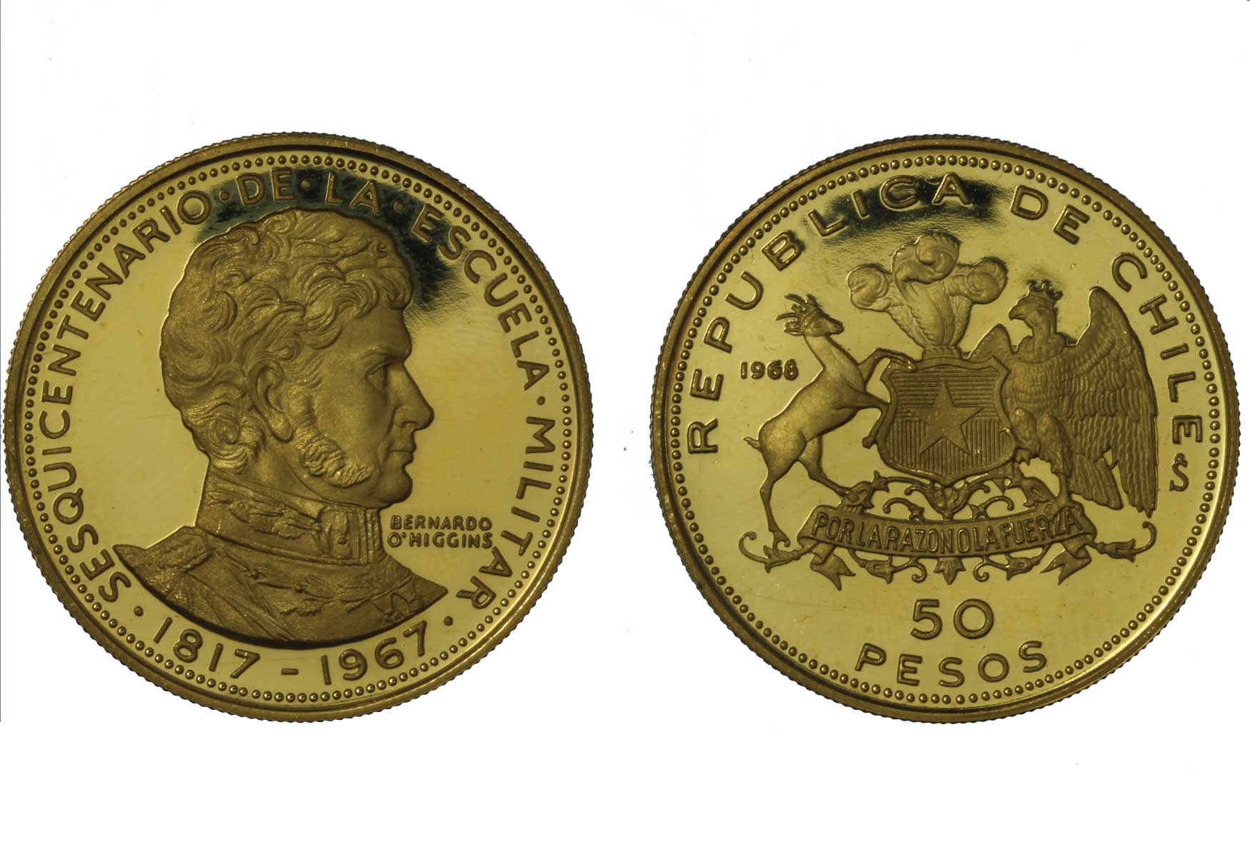 Bernardo O'Higgins - 50 pesos gr. 10,17 in oro 900/000
