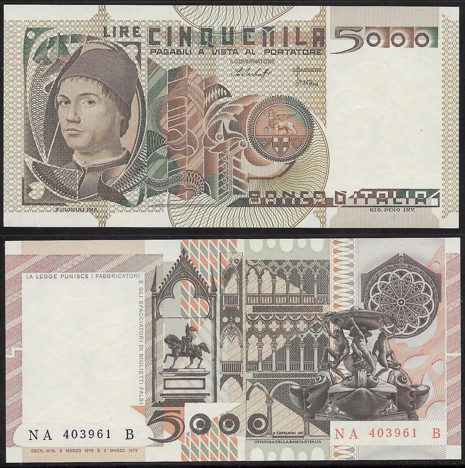 Repubblica Italiana - cinquemila lire "Antonello Da Messina" - dec. min. 09-03-1979 - foto di repertorio