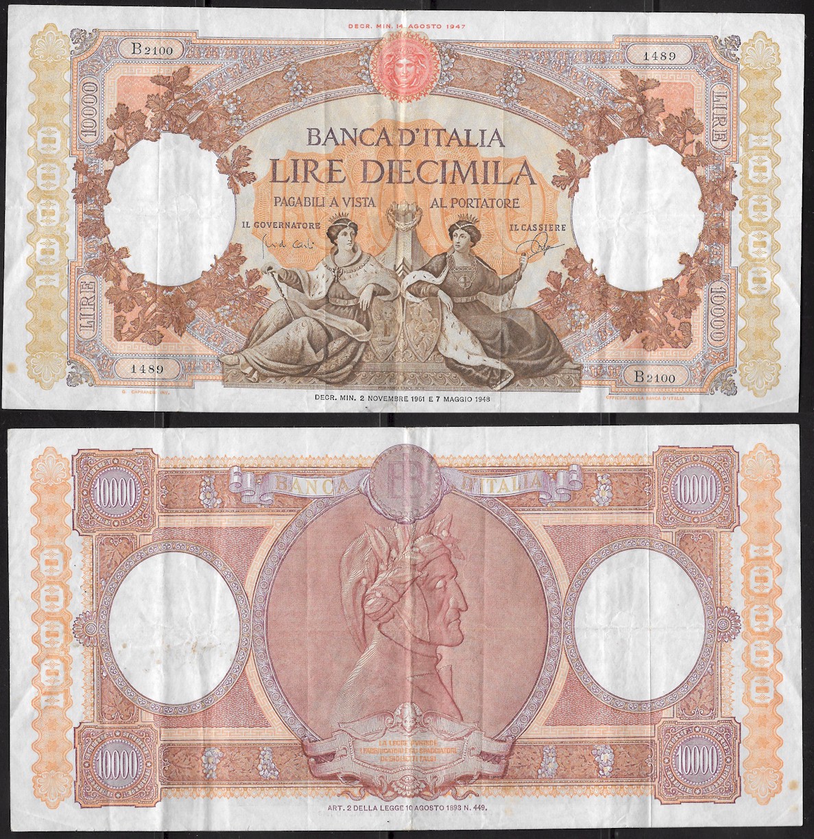 Repubblica Italiana - diecimila lire "Repubbliche Marinare" - dec. min. 02-11-1961