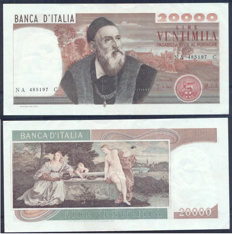 Repubblica Italiana - ventimila lire "Tiziano" - dec. min. 21-02-1975