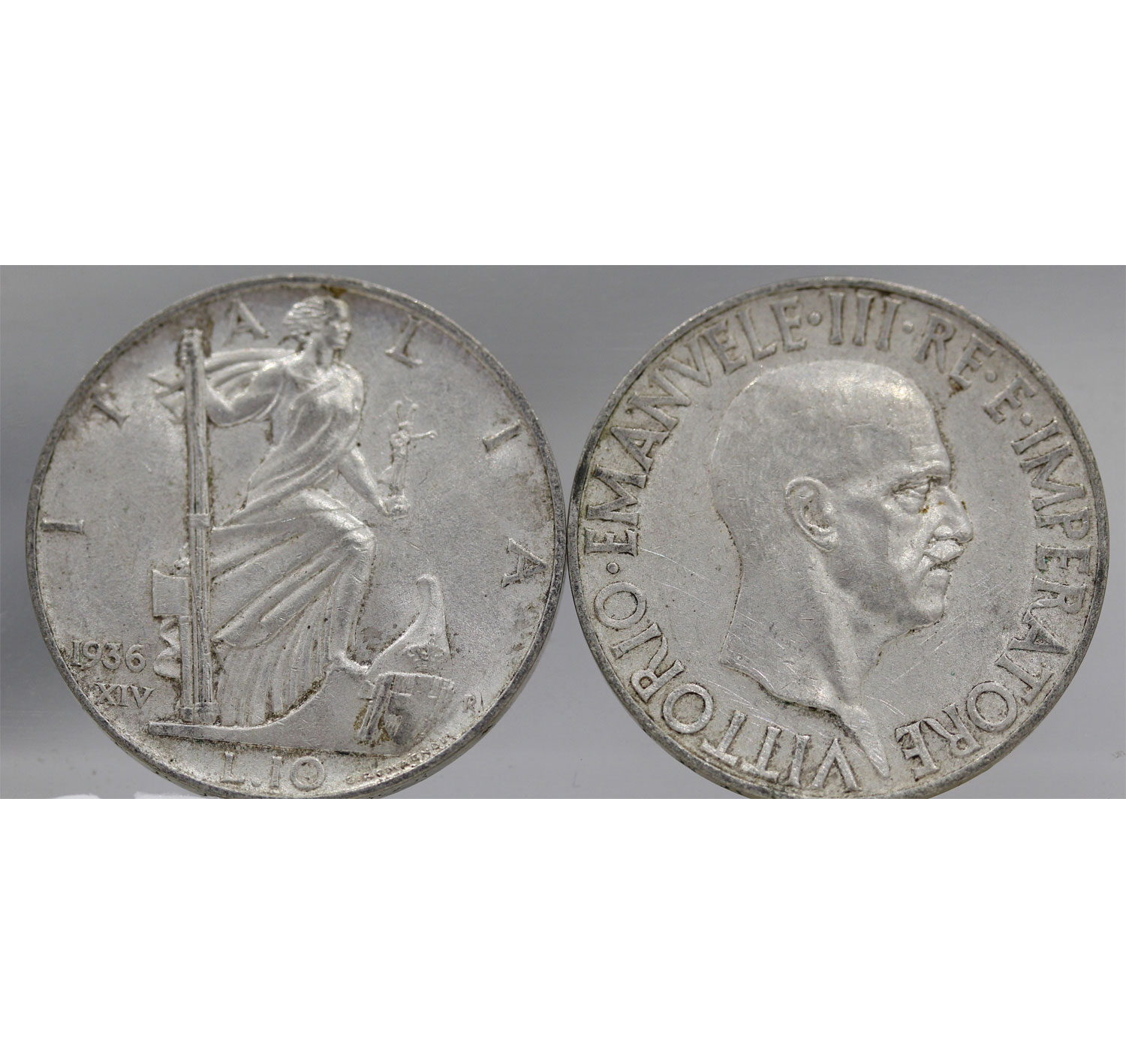 Vittorio Emanuele III - 10 lire "Impero" gr. 10,00 in ag. 835/000  - Lotto di 10 pezzi