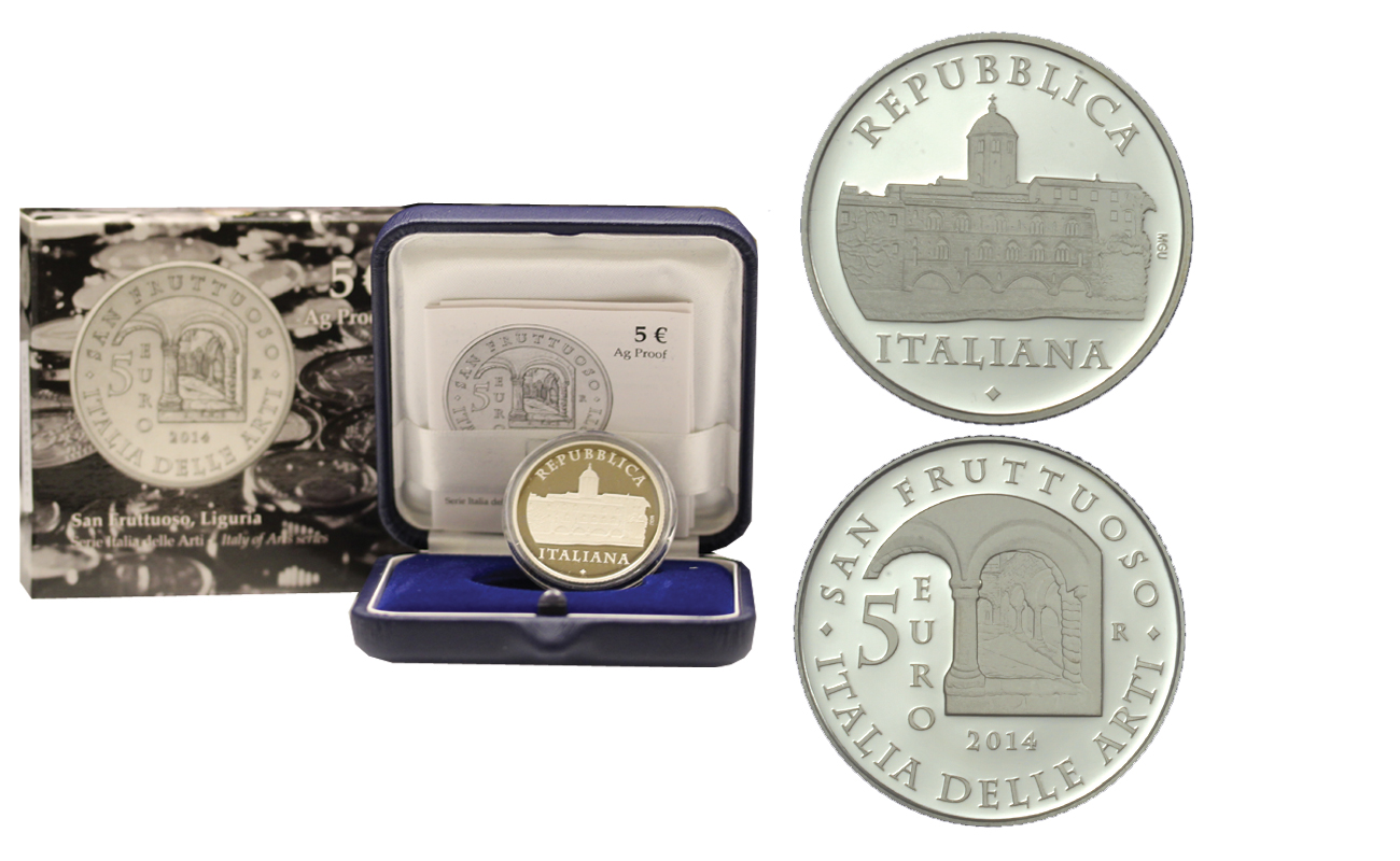 "Italia delle arti: San Fruttuoso, Liguria -  5 Euro gr. 18,00 in arg. 925/