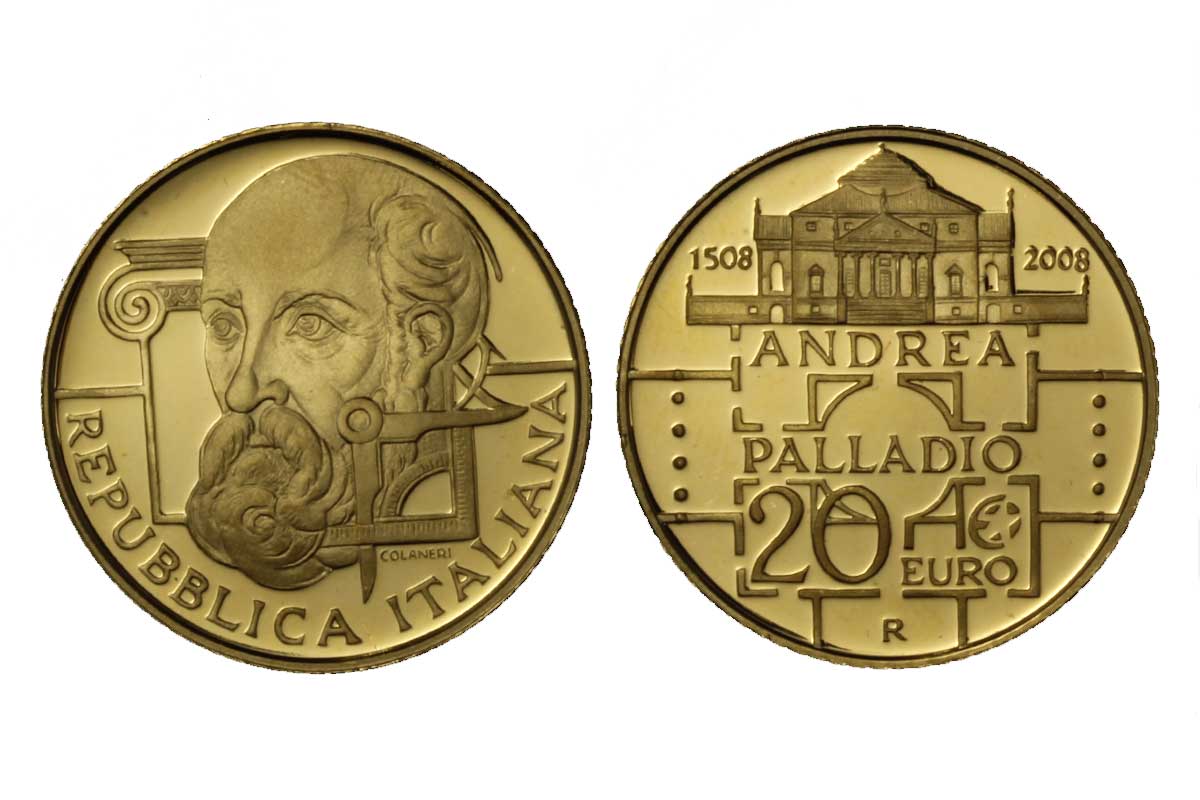 "Palladio" - 20,00 euro gr. 6,45 in oro 900/000 - senza conf. originale