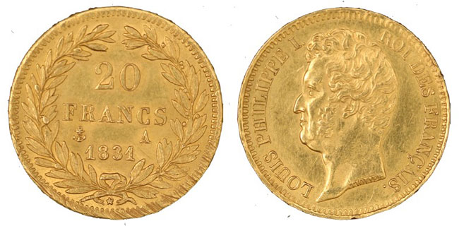 Luigi Filippo I - 20 franchi gr. 6,45 in oro 900/