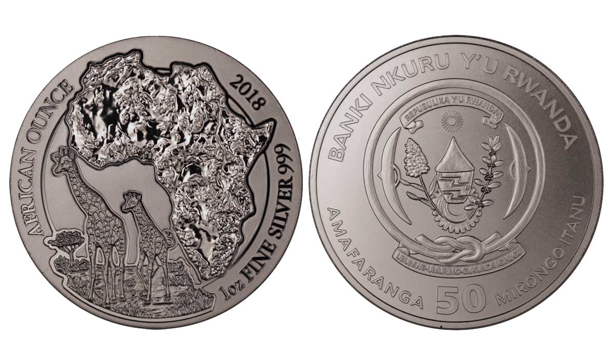 "Giraffa" - moneta da 50 Franchi (1oz) gr. 31,10 in ag 999/
