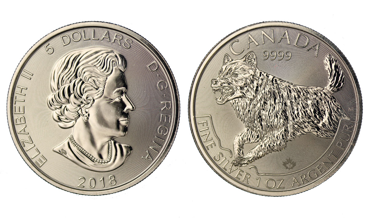 "Predatori - Lupo" - Moneta da 5 dollari gr. 31,10 (1 oncia) in ag 999/ 