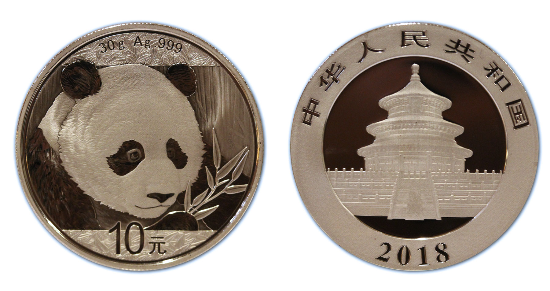 Panda - 10 yuan di gr. 30,00 in argento 999/000 - Lotto di 10 pezzi 