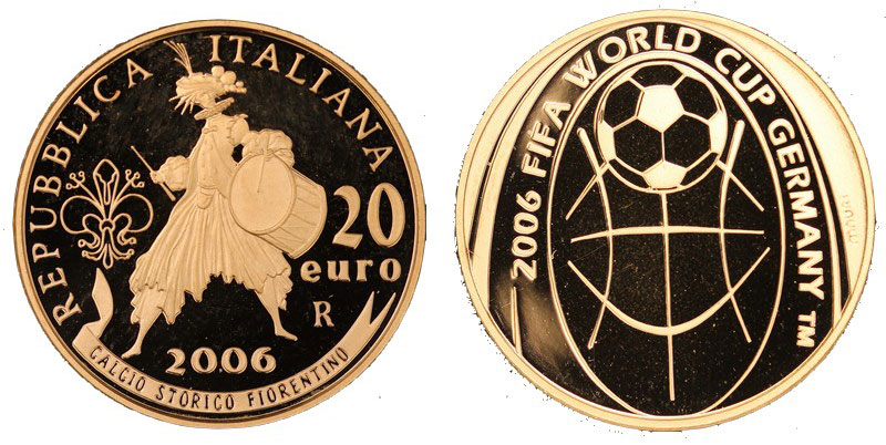 Campionato Mondiali di calcio - 20 euro gr. 6,45 in oro 900/000- senza conf.