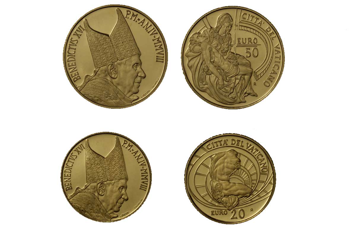 "Capolavori della scultura in Vaticano" - 20 e 50 euro - gr. 21,00 in oro 917/000 - senza conf. originale 