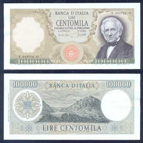 Repubblica Italiana - centomila lire "Alessandro Manzoni" - dec. min. 19-07-1970