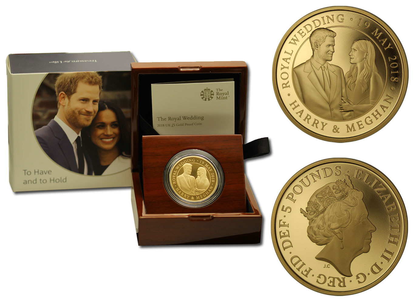 "Matrimonio Reale - Harry&Meghan" - 5 sterline gr. 39,94 in oro 917/000 - Tiratura 1000 pezzi