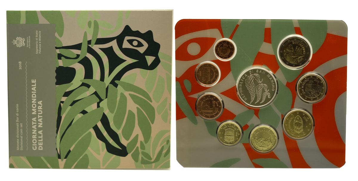 "Giornata mondiale della natura"  - Serie divisionale di 9 monete con 5 euro gr. 18,00 in arg. 925/ - In conf. originale