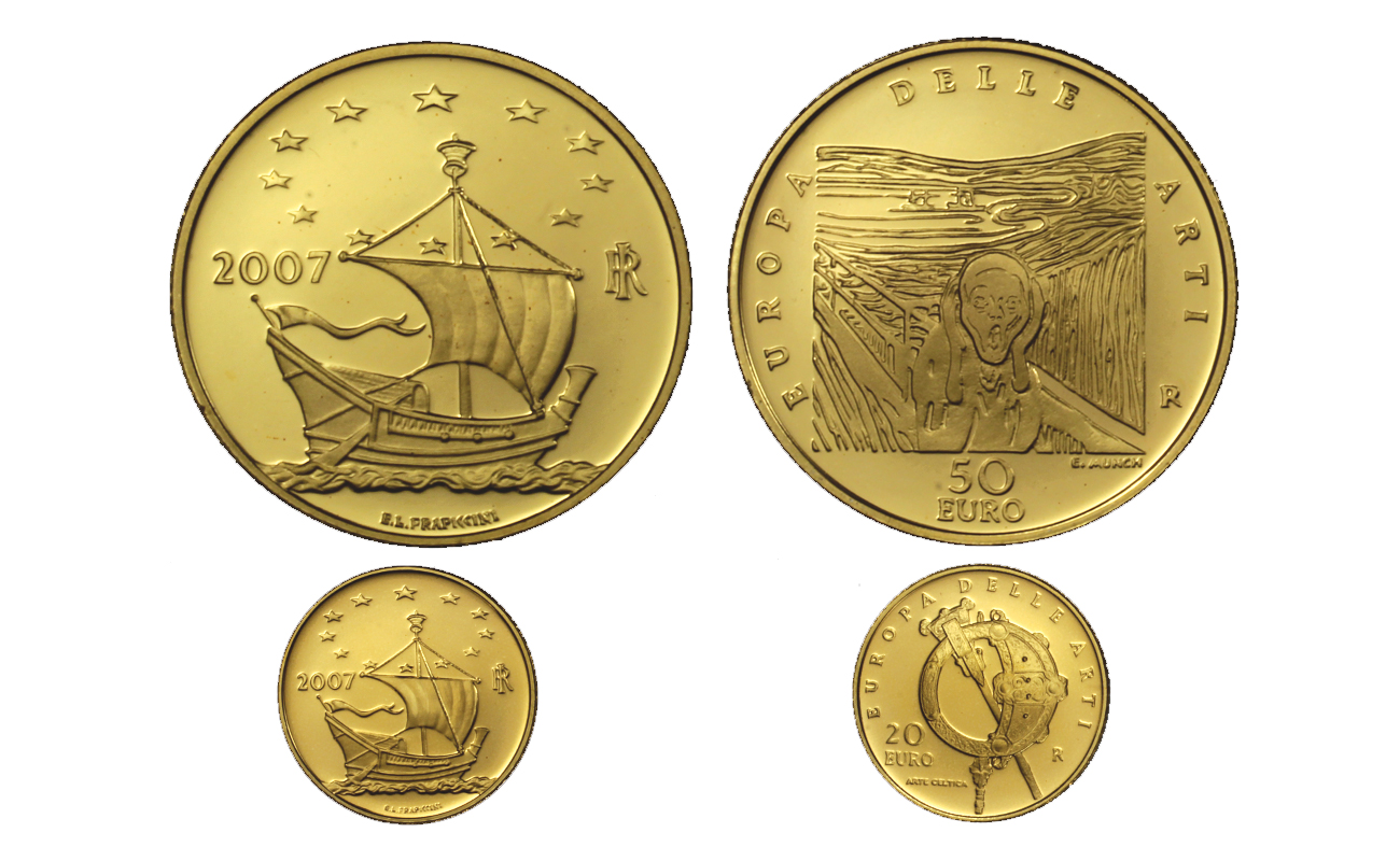 "Europa delle Arti: Irlanda e Norvegia" - Euro 20,00 e 50,00 gr. 22,57 in oro 900/000 - senza conf.
