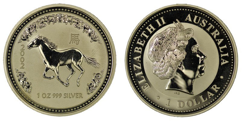Calendario Cinese - Anno del Cavallo - moneta da 1 dollaro gr. 31,103 (1 oz) in argento 999/°°° - PREZZO SPECIALE!!