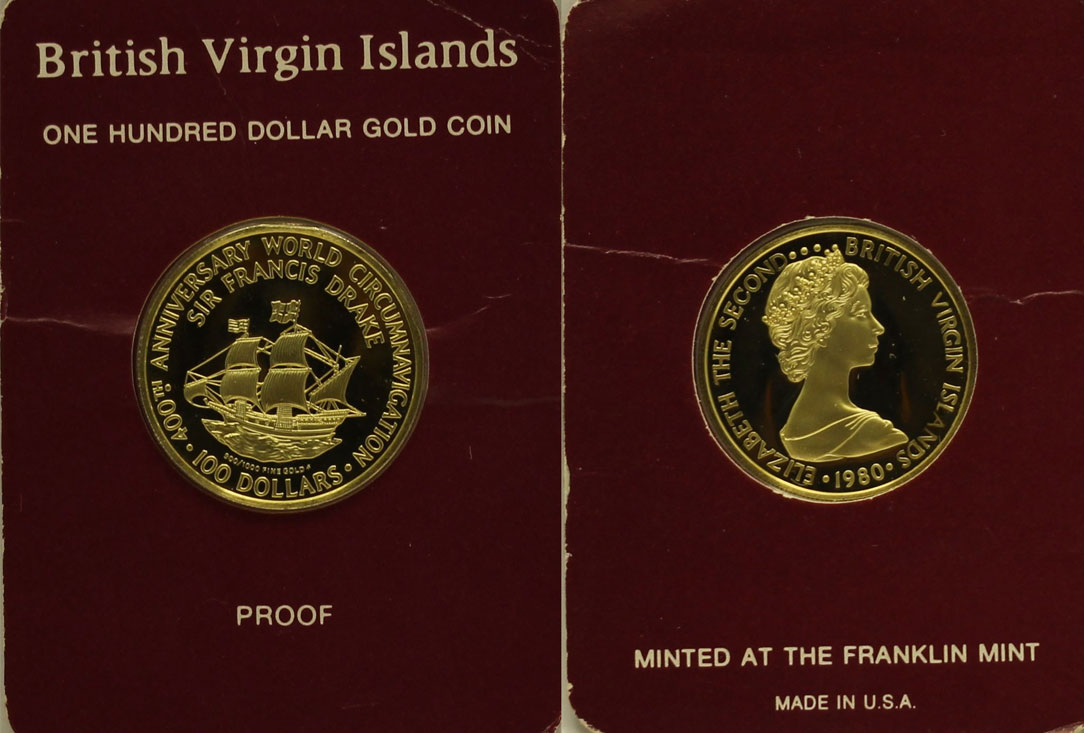 400 Anniv. di Drake's Voyage - 100 dollari gr. 7,10 in oro 900/000