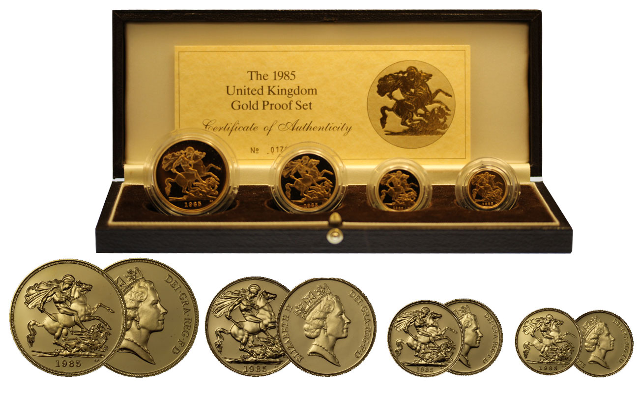 Serie di 4 monete da 5 - 2 -1 - 1/2 sterlina gr. 67,83 in oro 917/000 - conf. originale senza certificato